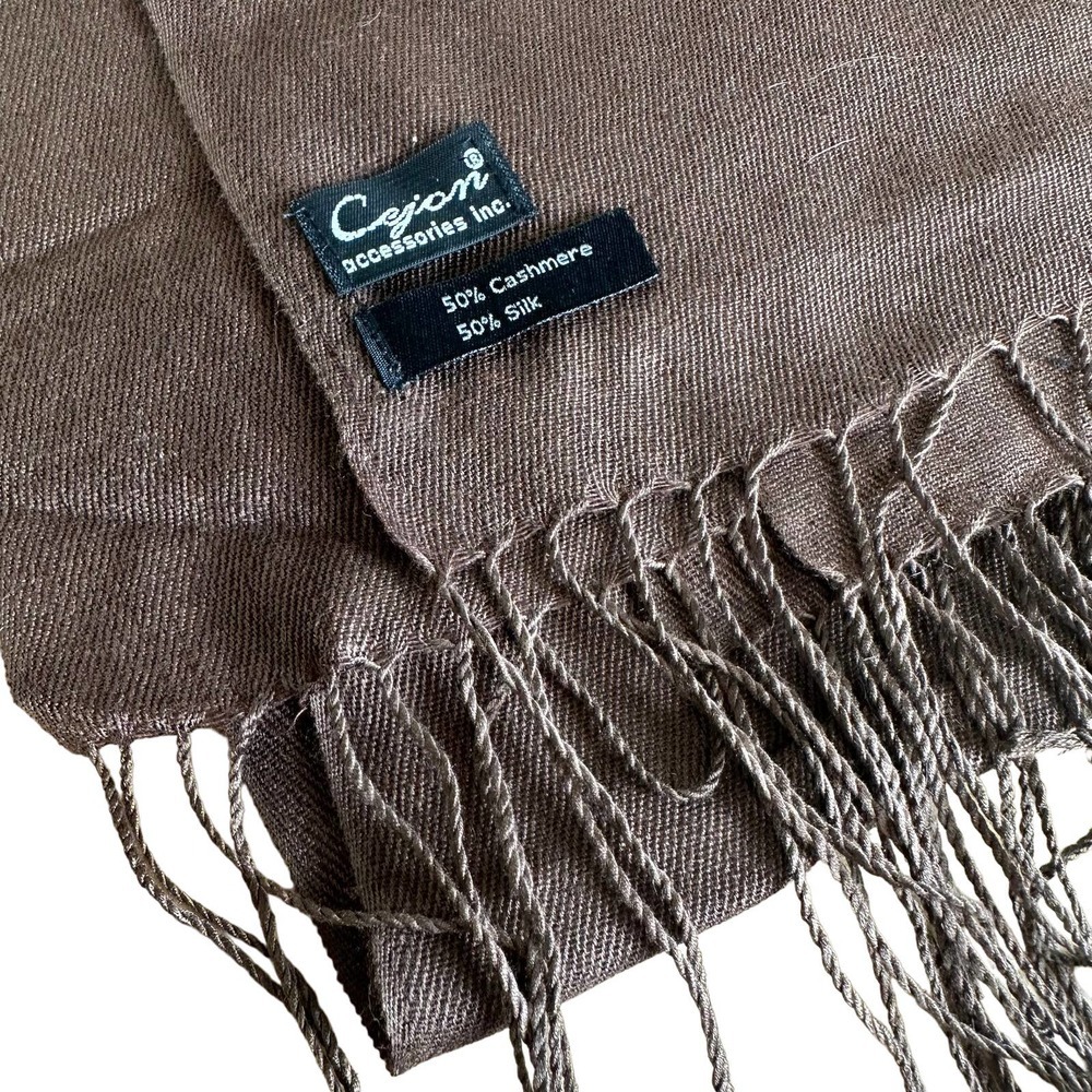 Cejon Cashmere-Silk Brown Fringe Scarf Soft Lightweight Pashmina-Style Shawl‎